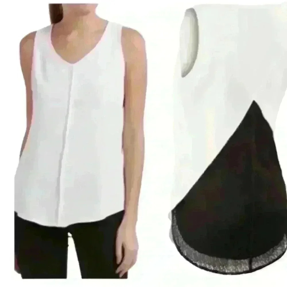 CAbi Women's Domino Mesh Layered Sleeveless Blouse White Black Style#3076 Small